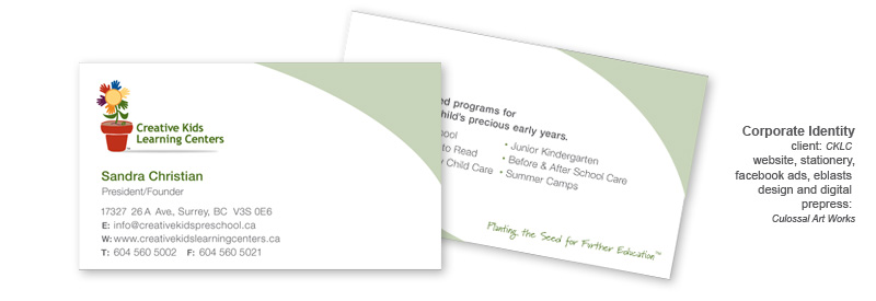 creative kids learning centers business cards